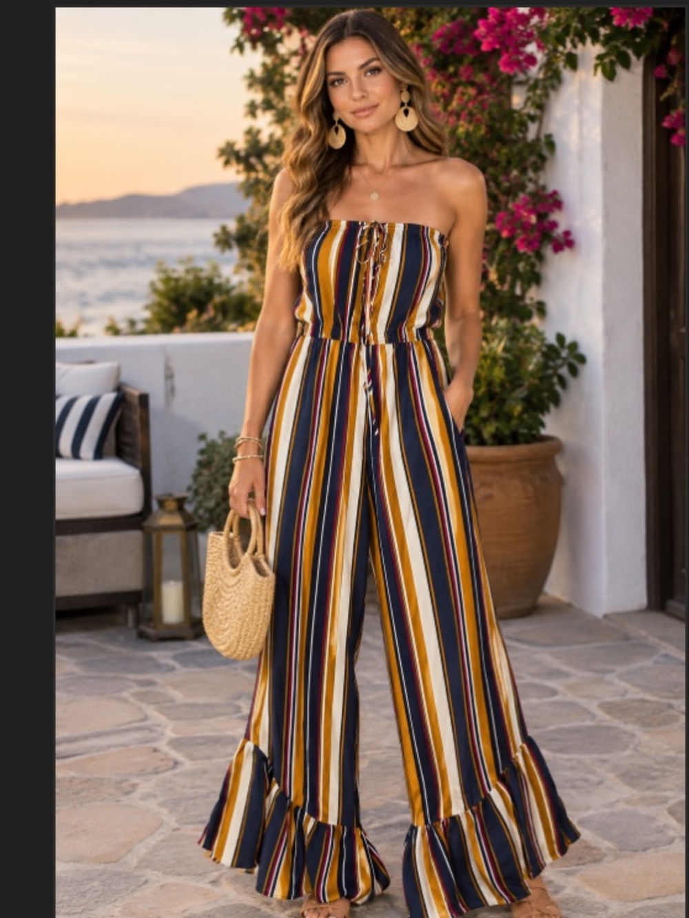 Arizona Jean Co Tunetop Striped  Jumpsuit Romper Womens XS Multicolor Pa…